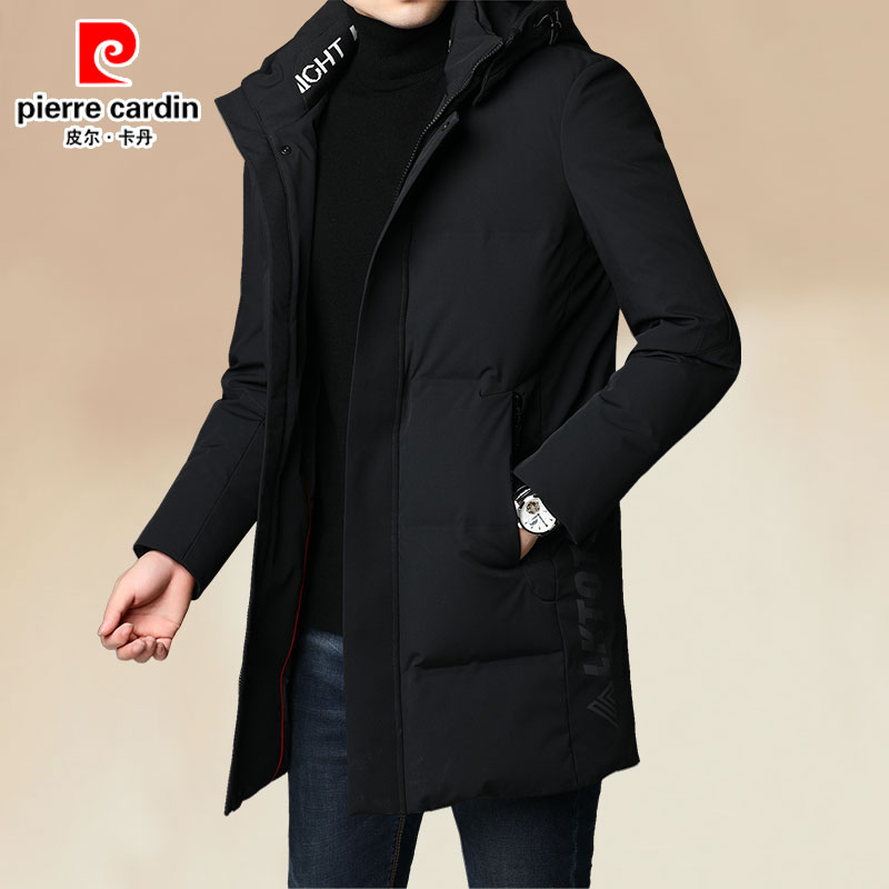 皮尔卡丹中长款羽绒服男白鸭绒2025新款男士韩版修身带帽羽绒外套
