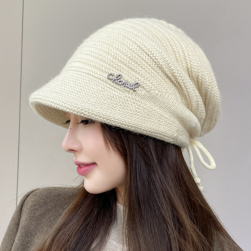 兔毛混纺帽子女妈妈款毛线帽秋冬季百搭堆堆帽大头围加厚保暖针织