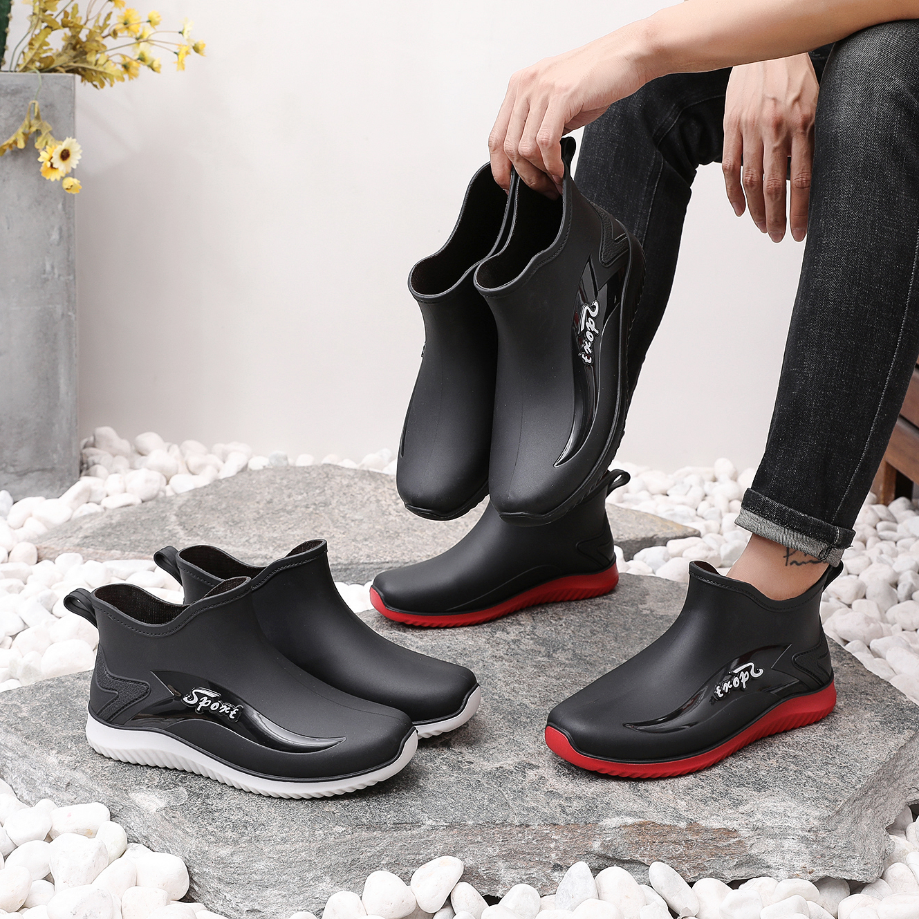 短筒雨鞋男士防水厨房防滑新款胶鞋耐磨水鞋潮流水靴四季工作时尚