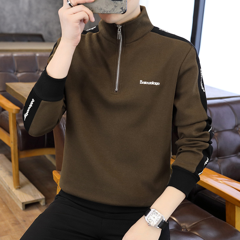 高档立领拉链卫衣男秋季时尚休闲百搭长袖T恤打底衫品质男装8606