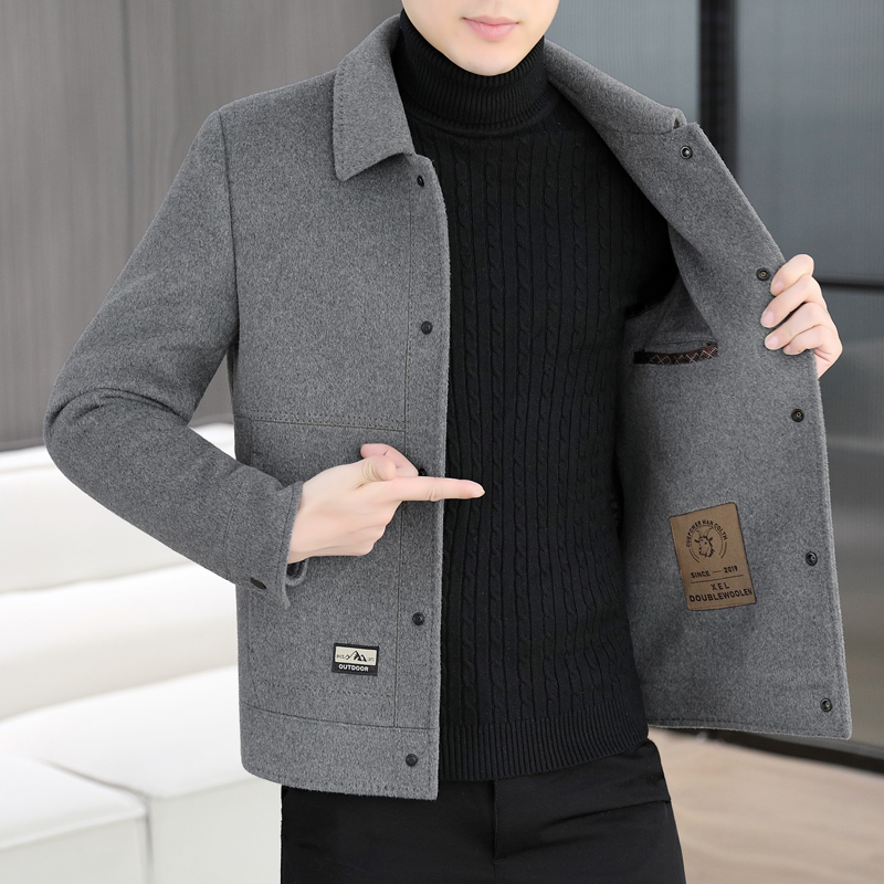 高档翻领双面羊毛呢大衣加厚内胆男士秋冬季时尚毛呢外套男装802