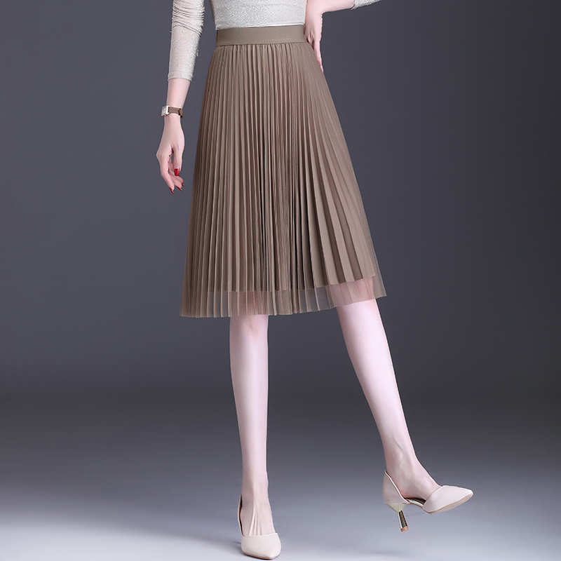 纱裙女半身裙小个子2026新款春秋百搭中长款a字网纱百褶裙子垂感