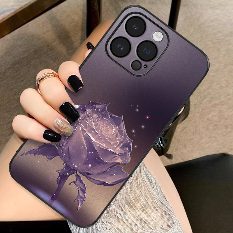 适用苹果17华为/oppo/vivo黛紫色玫瑰手机壳16promax新款高级感女