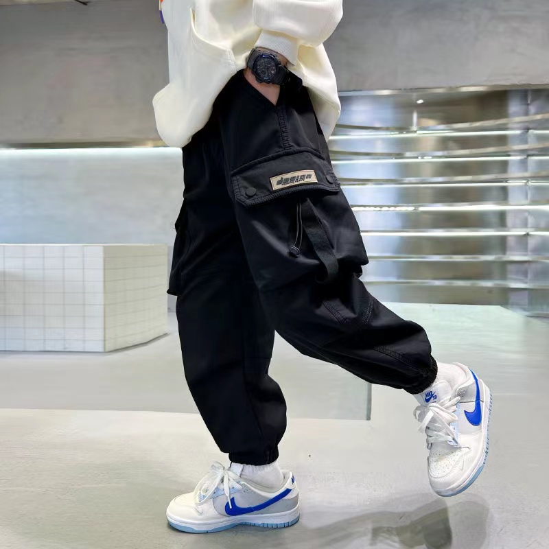 【纯棉水洗】男童工装裤春秋季儿童裤子2025新款中大童休闲裤长裤帅