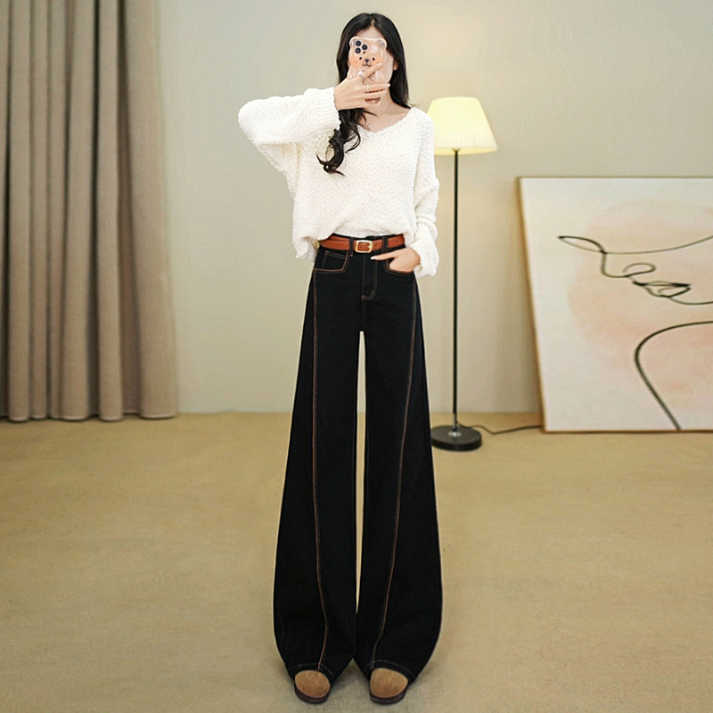 黑色高腰阔腿裤牛仔裤女新款2025春秋百搭直筒显瘦拖地长裤潮7795