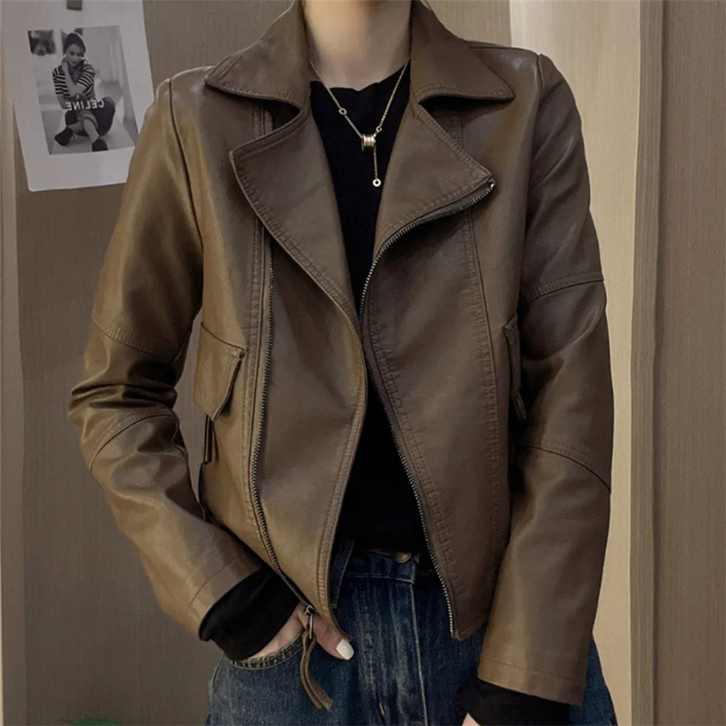 皮衣外套女2025今年流行短款皮夹克欧货爆款休闲酷辣车机黑色外套