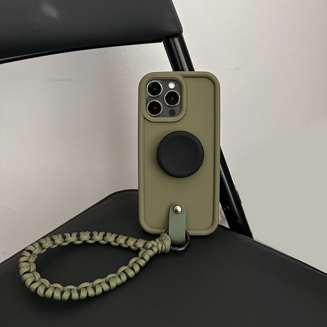 高级感绿撞黑硅胶支架iPhone14promax手机壳苹果15女13腕带12软11