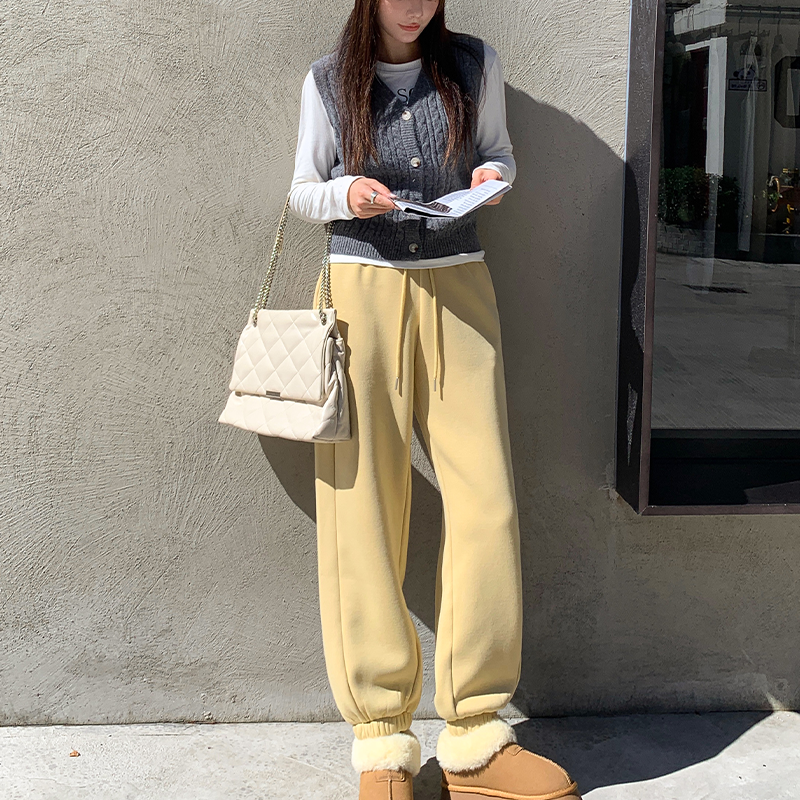 (衣兮暖绒束脚卫裤)2476秋冬加绒保暖简约束脚高腰运动休闲裤W