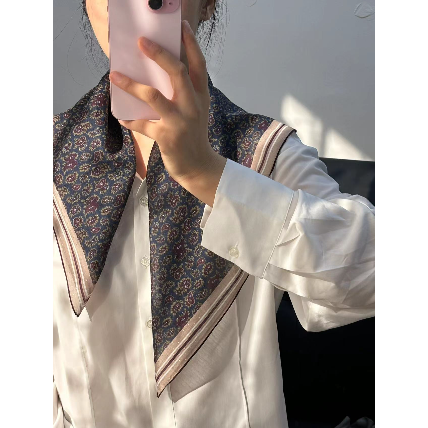 【蔷薇粉】65cm丝棉逐梦鸟腰果桑蚕丝棉女薄款小方巾清新丝巾围巾