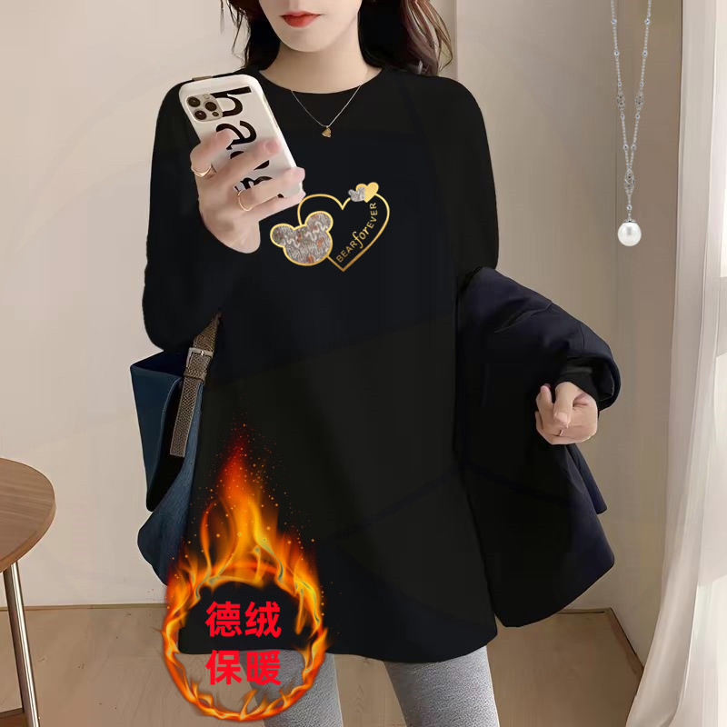 卫衣中长款女遮屁股搭鲨鱼裤的打底衫秋冬装德绒保暖加厚休闲上衣