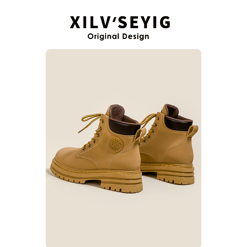 真皮马丁靴女2024新款夏季复古英伦风厚底内增高机车靴短靴大黄靴