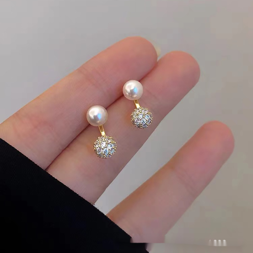 潮派天然淡水珠珠耳钉通勤优雅气质设计感前后两戴轻奢简约百搭耳