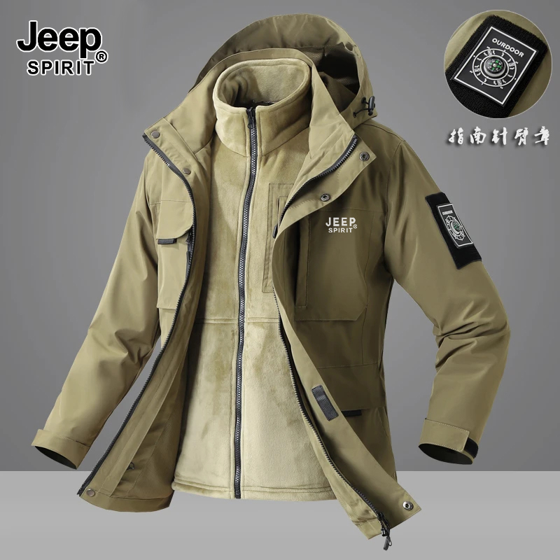 JEEP吉普三合一冲锋衣保暖户外风衣男士大码秋冬防风防水登山外套