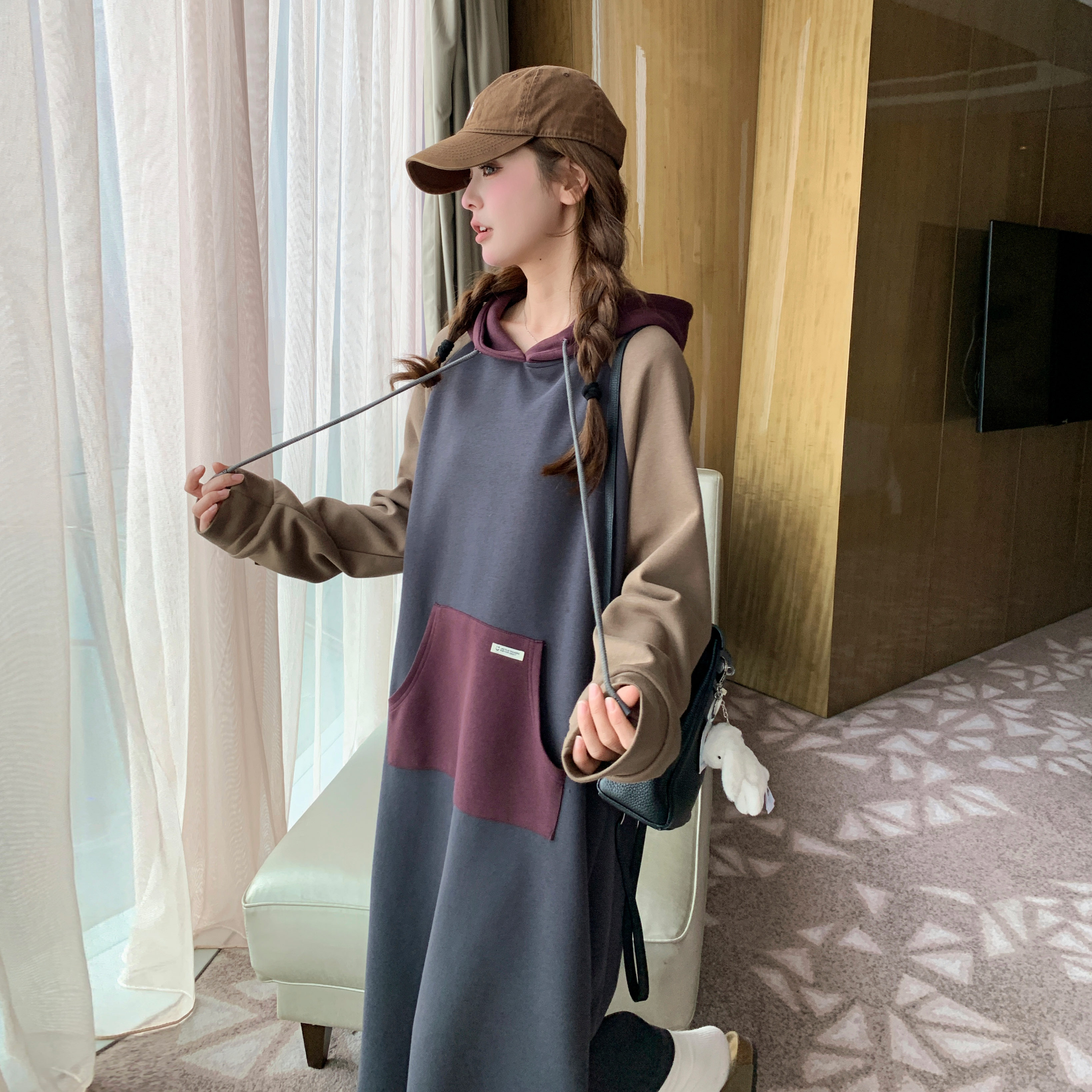 韩系设计感复古独特连衣裙女2025秋季新款小个子慵懒风休闲卫衣裙