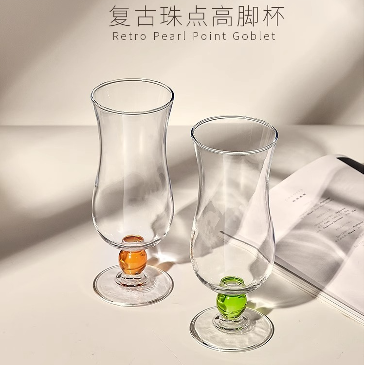 家用玻璃杯森系女水杯奶茶杯冷饮果汁杯高脚泡茶杯高颜值喝水杯子