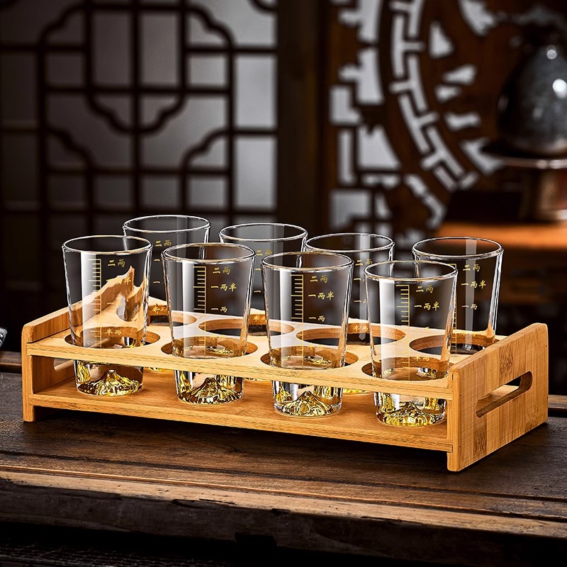 家用中式二两白酒杯轻奢高档2两小烈酒杯子玻璃带刻度一两黄酒杯