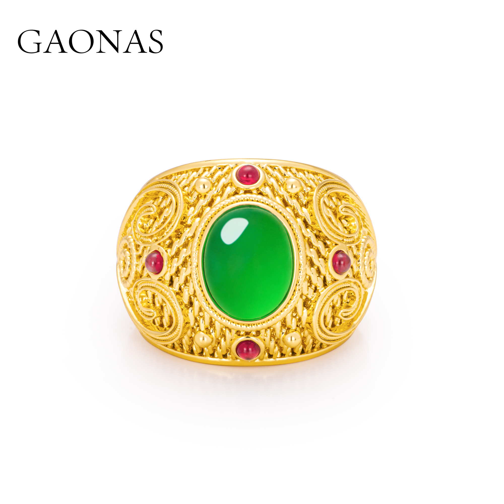 GAONAS 戒指  百卉含英 国潮设计金色戒指10676JGO