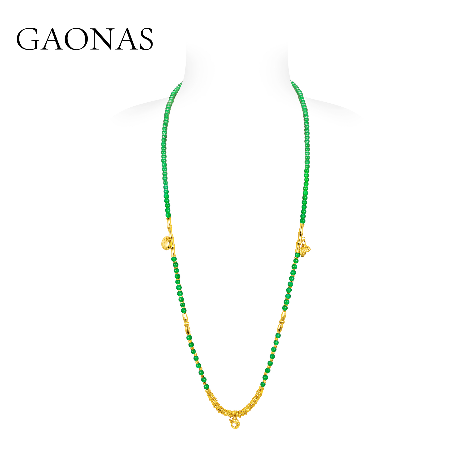 GAONAS 镀K金合成锆石项链 时髦国风设计绿色多功能项链 10782XG