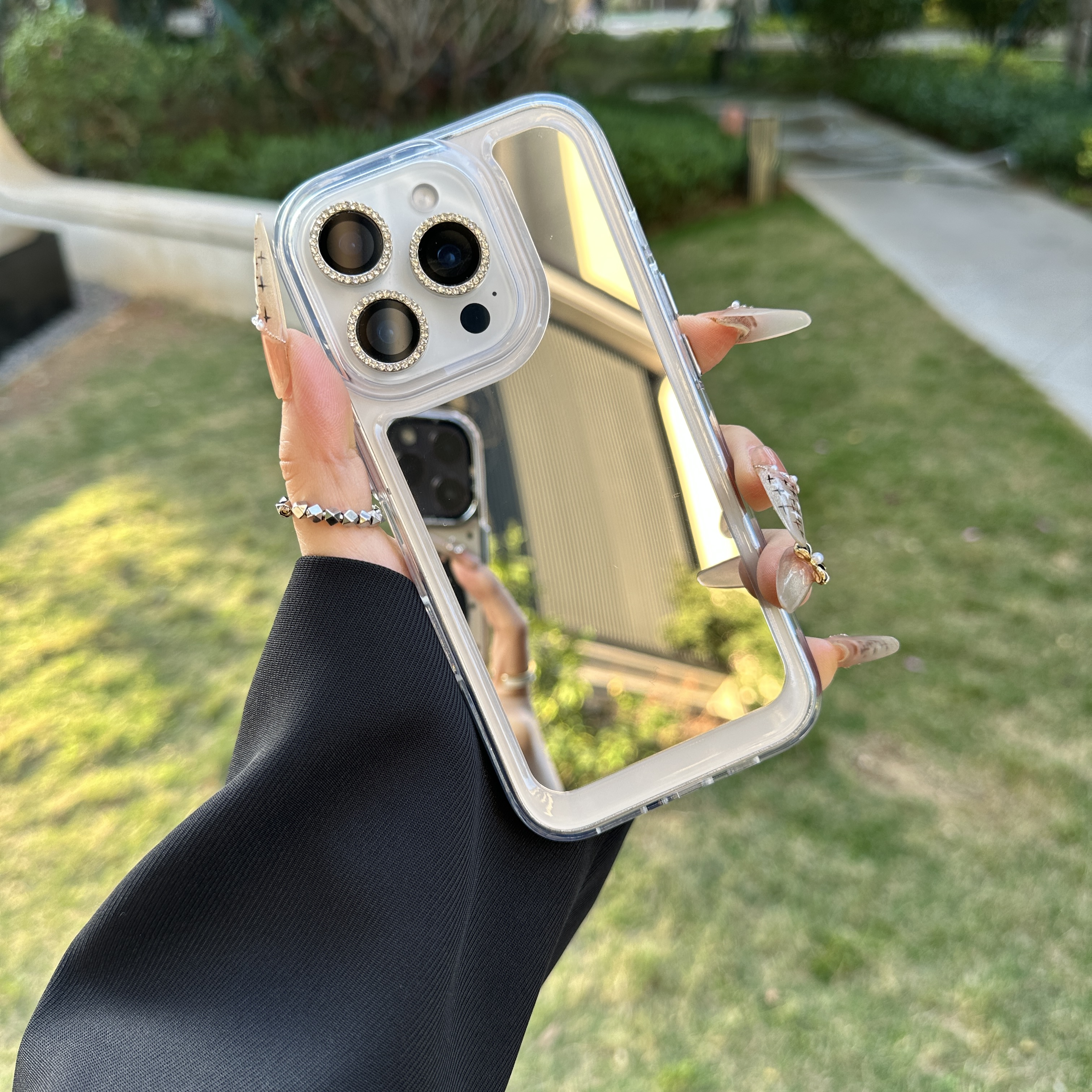 补妆镜适用苹果16ProMax手机壳14plus镜子小众女款防摔华为小米15