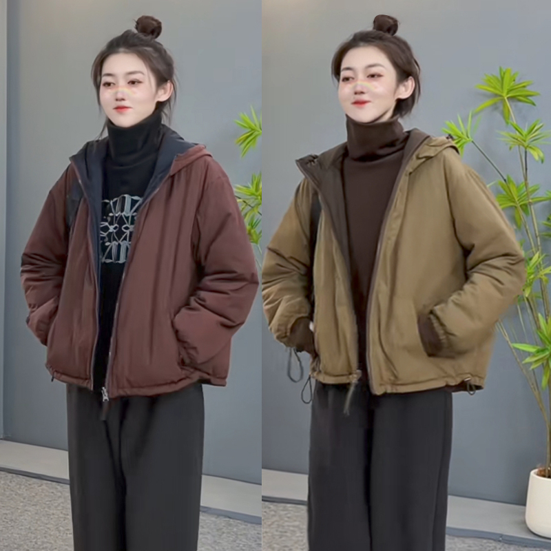 双面穿棉衣夹棉外套女短款2025秋冬新款小个子休闲宽松轻薄小棉袄