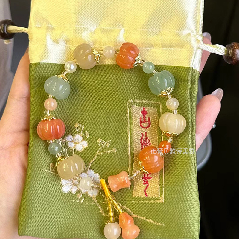 铜合金手链 南瓜珠串珠手链新中式禅意古风高级感葫芦手饰手串