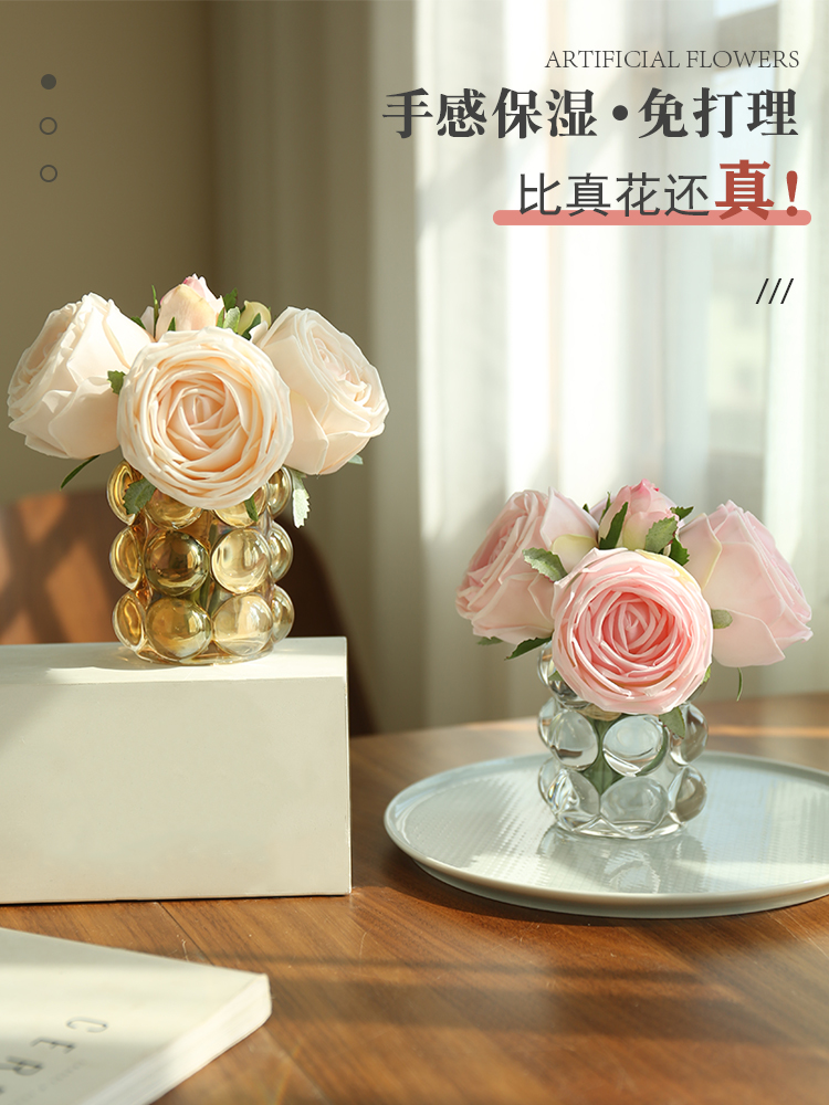 手感保湿仿真玫瑰花床头柜茶几梳妆台洗漱台家居设计装饰摆件假花