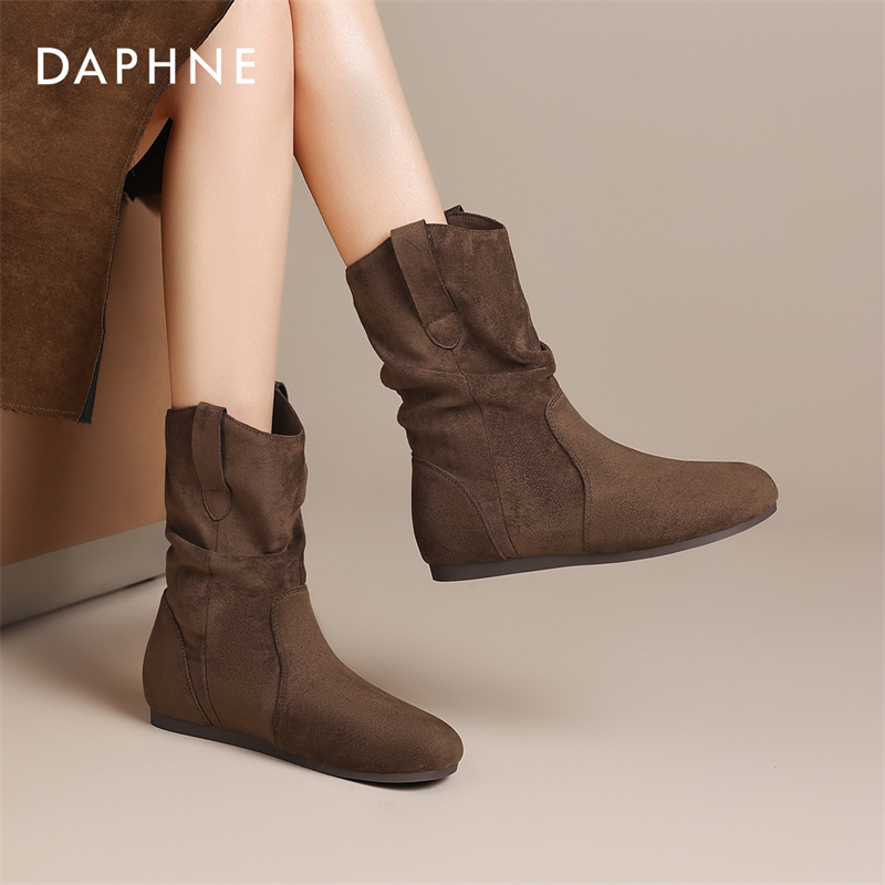 达芙妮内增高复古短靴女2025秋冬加绒西部马丁靴短筒勃肯堆堆靴子