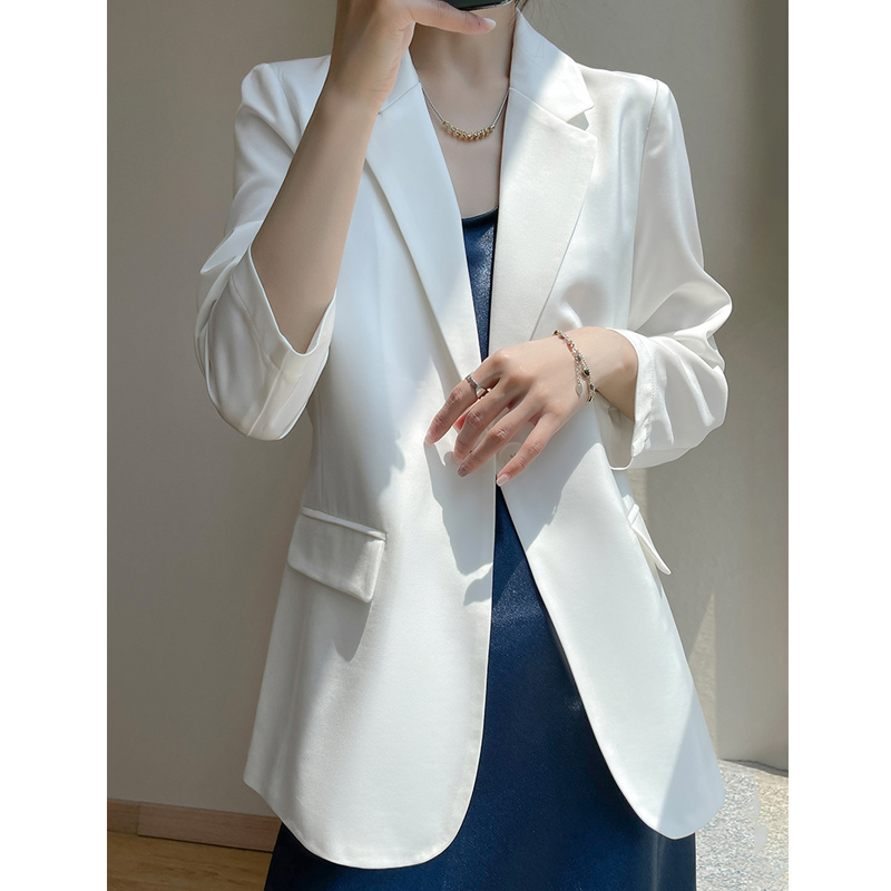 桑蚕丝西装女休闲气质外套上衣韩版夏季宽松白色显瘦时尚职业西服