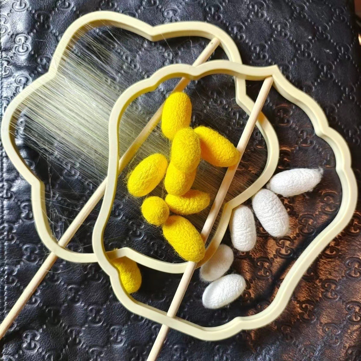 蚕丝扇diy材料包长柄古风扇框团扇架扇骨汉服材料骨架扇子