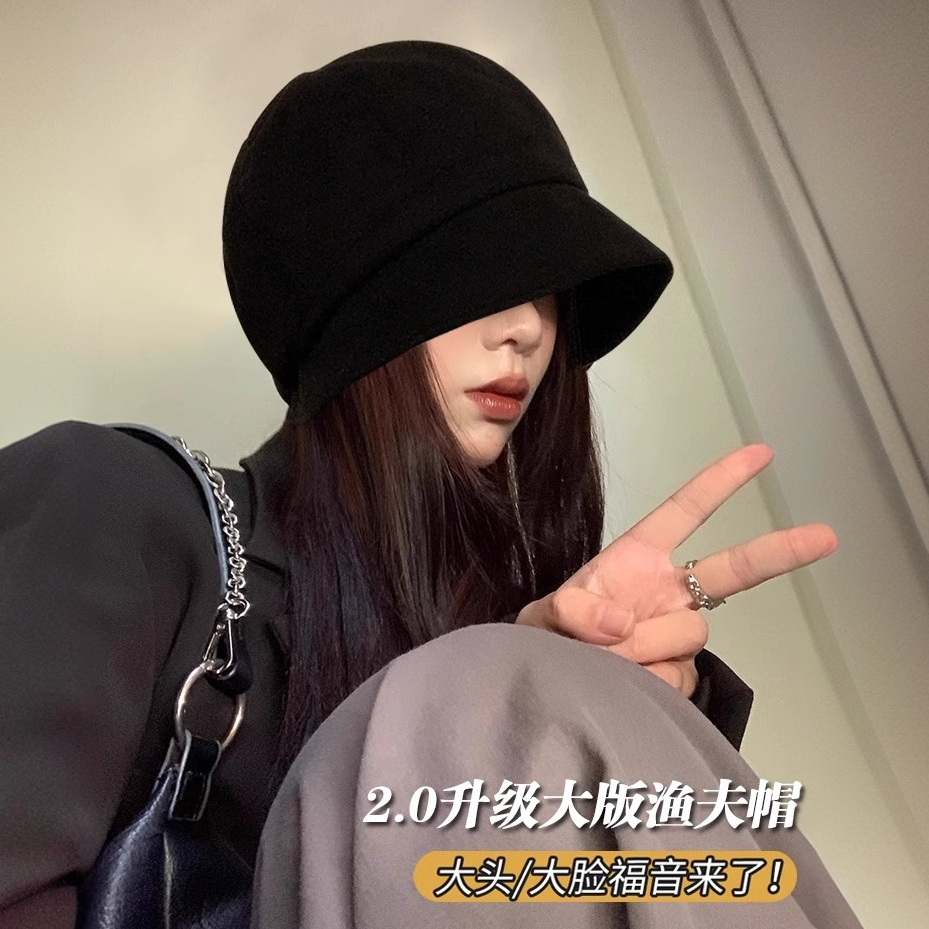 三合一贝雷帽子2025新款女秋冬大头围素颜堆堆帽冷帽显脸小渔夫帽