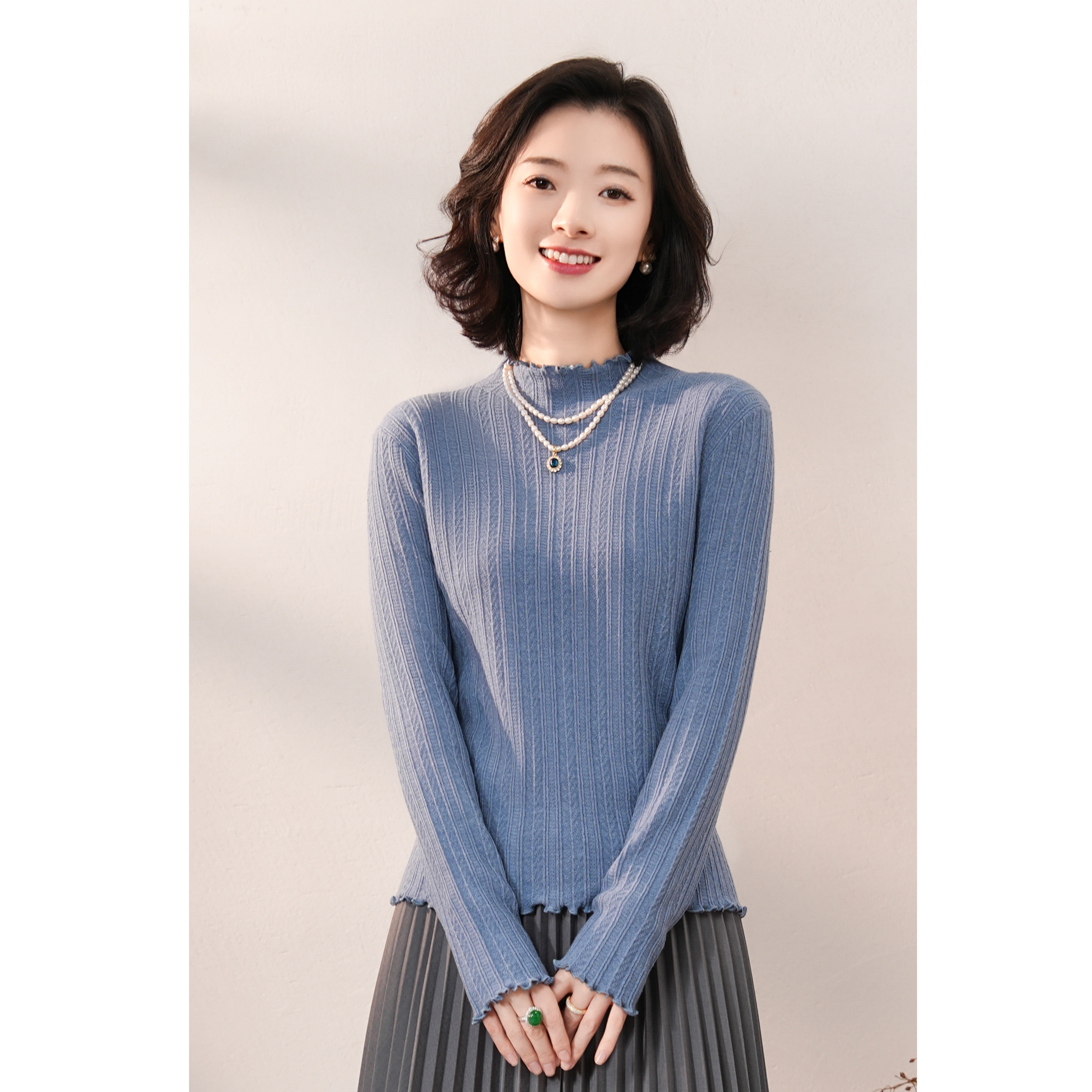 西子/【冬日恋歌】精纺羊毛荷叶领肌理感针织打底/MSHC134