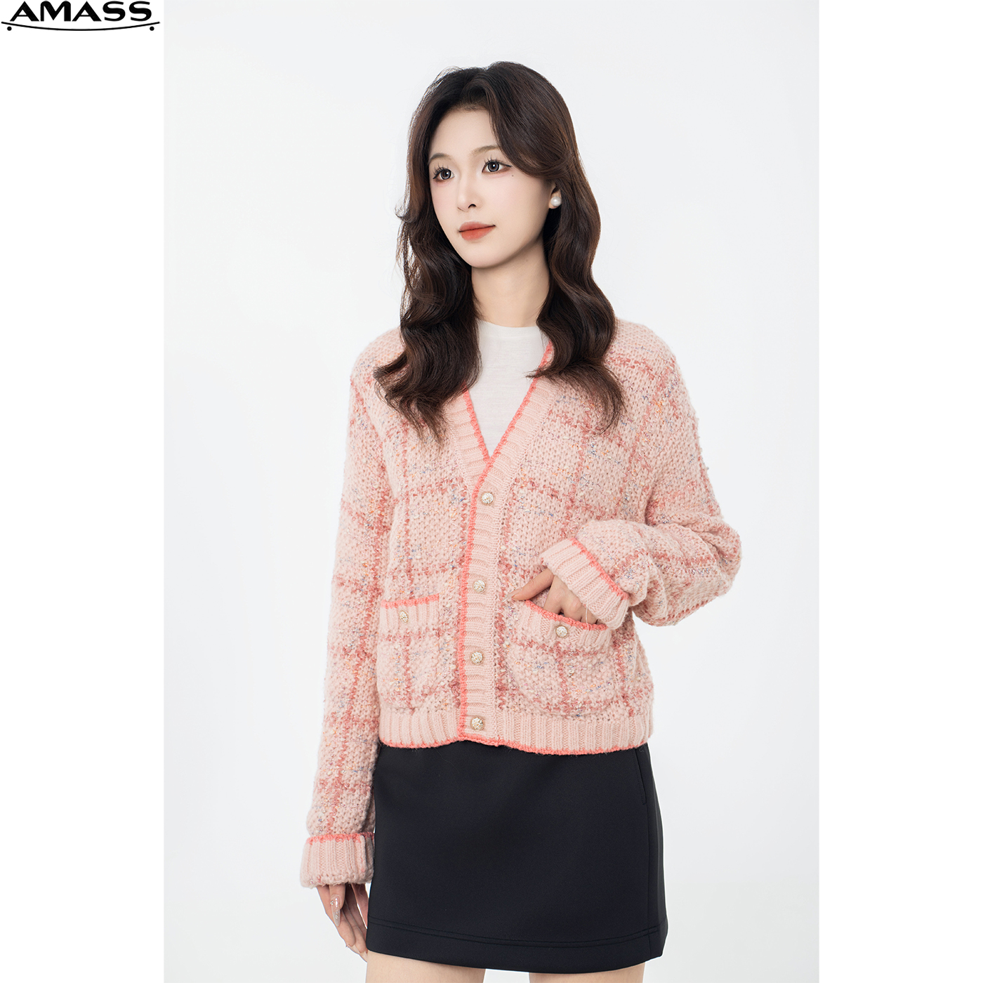 AMASS/阿玛施秋冬公主风气质百搭格纹小香针织开衫外套女 5499194