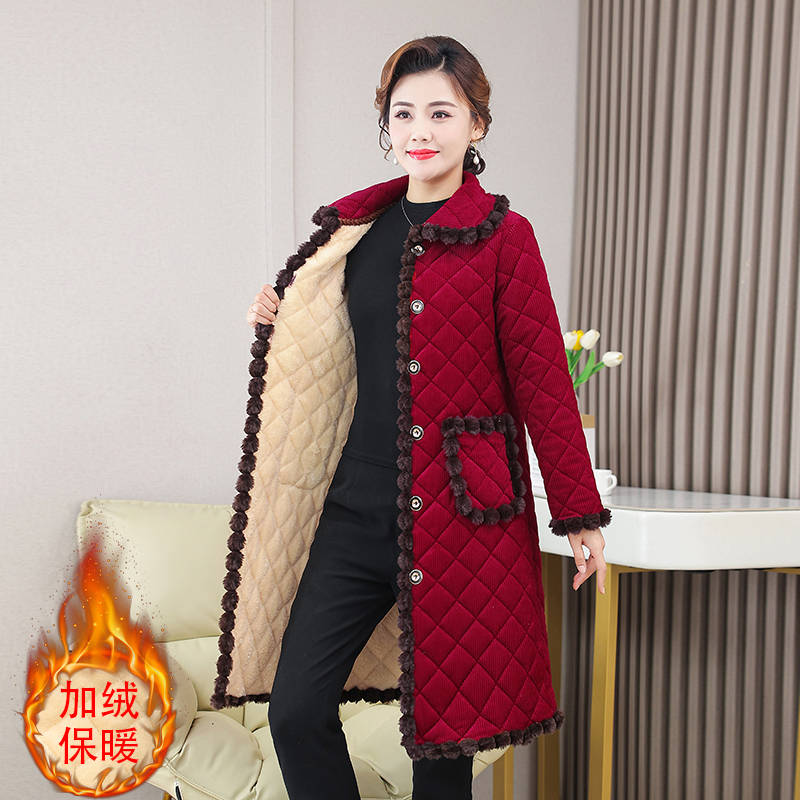 妈妈棉衣冬季加绒加厚花棉袄保暖中老年女装居家睡衣外套网红爆款