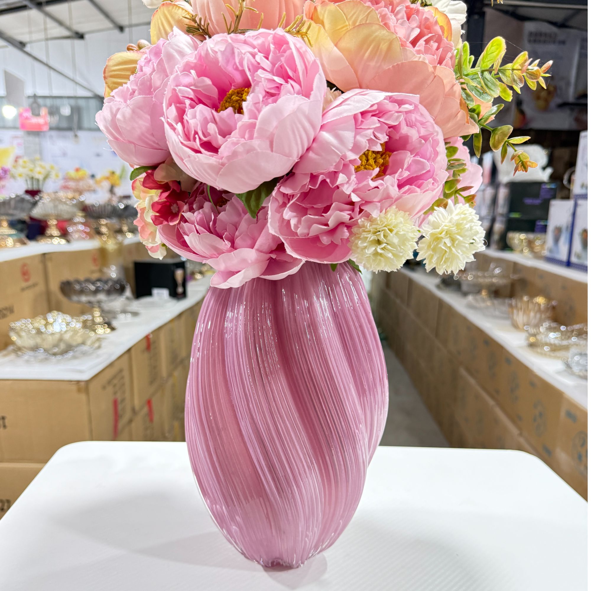 粉色麦芽糖花瓶玻璃客厅桌面水养插鲜花轻奢摆件高级感样板间卧室