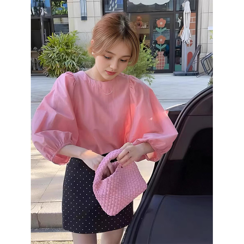 法式高级感粉色七分袖衬衫女2025新款夏季宽松小个子休闲防晒上衣