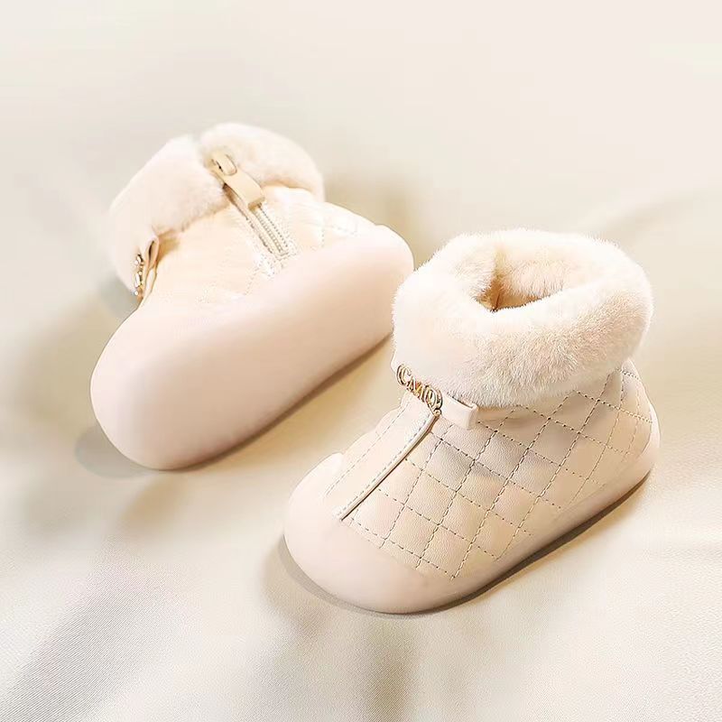 （15-25码）女宝宝棉鞋保暖加厚加绒软底冬季学步婴儿雪地靴短靴