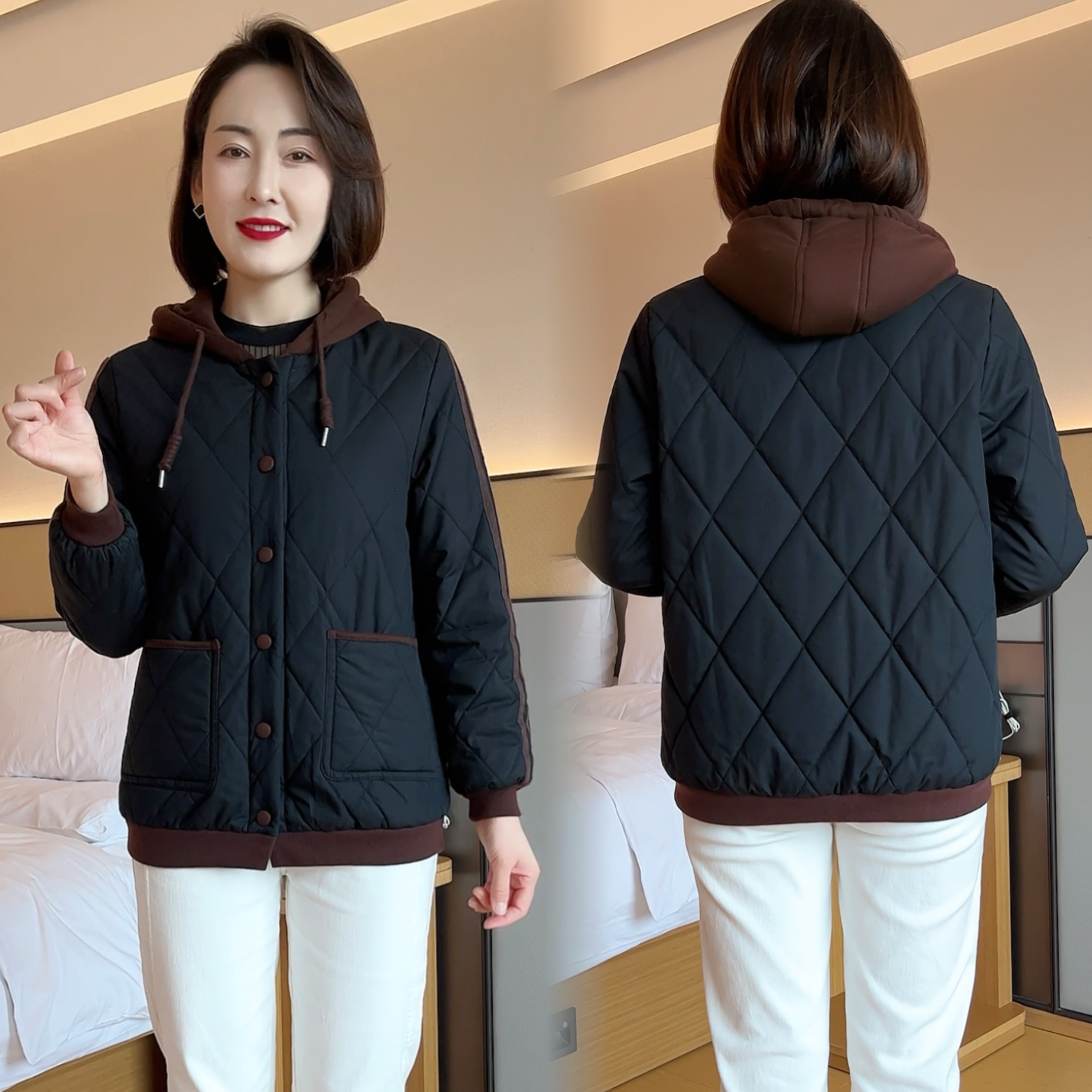 中老年女装棉衣秋冬外套妈妈棉服加厚保暖时尚洋气休闲连帽小棉袄