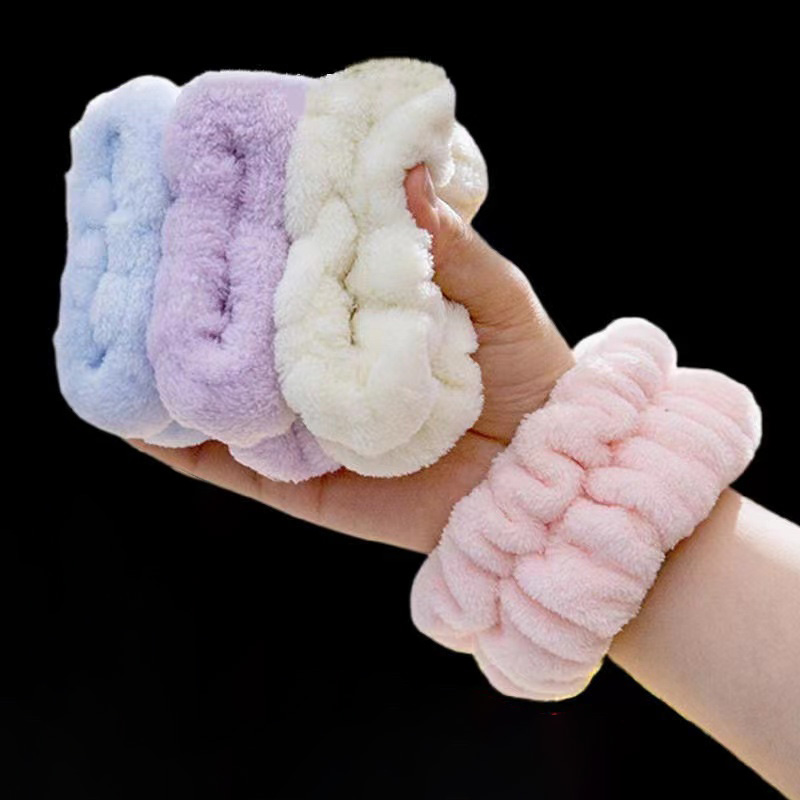 洗脸手腕带女洗漱防水到袖口洗头防溅滴水纯色毛绒运动擦汗护手环