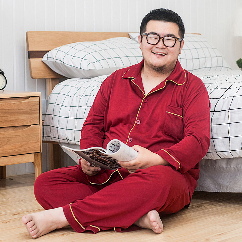 睡衣男士秋冬季【纯棉】长袖加肥加大码家居服宽松棉质青少年特大码