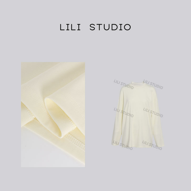 PCNY「领口撞色」不理理冬季新款女装休闲百搭中领宽松百搭长袖T恤