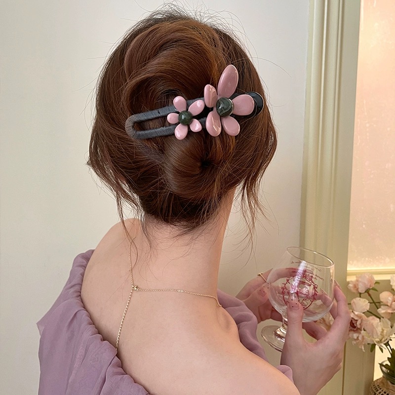 夏日甜美花朵大号鸭嘴发夹2024新款高级感一字抓夹女后脑勺盘发夹