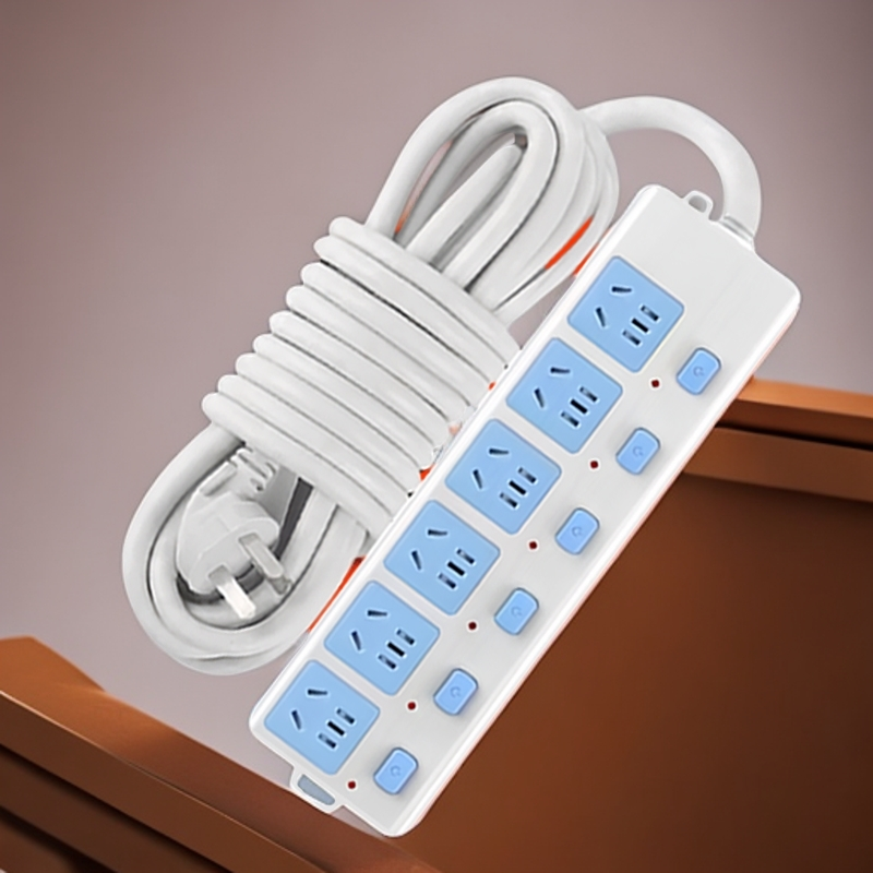 带线2-30米长接线板蓝白排插多孔纯铜电插板家用宿舍多功能插排