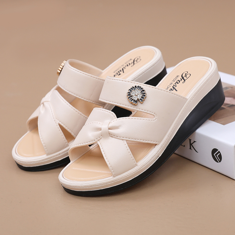 外穿女凉拖可湿水厚底凉拖鞋夏季坡跟时尚防滑妈妈居家厚底舒适鞋