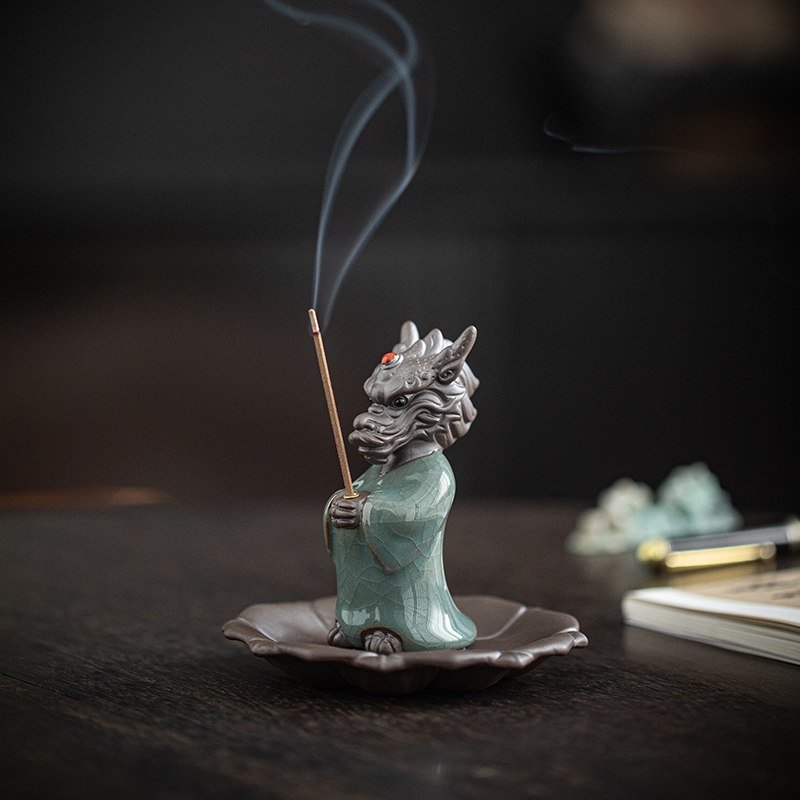 许愿龙线香炉设计陶瓷生肖小龙王香插香座禅意茶道桌面香薰炉摆件