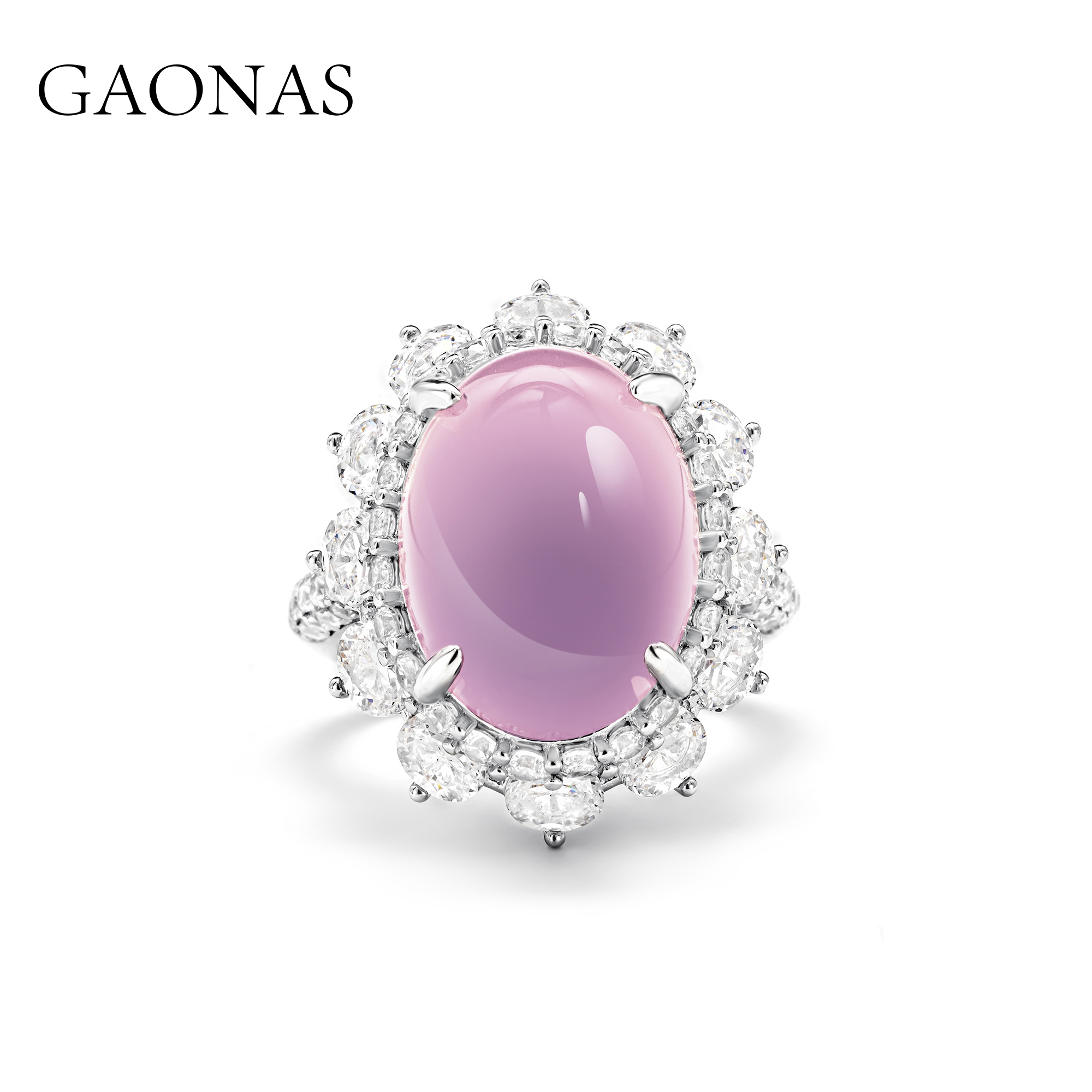 GAONAS 925银合成锆石戒指 高纳仕 轻奢时尚紫色素面戒指PJ121733