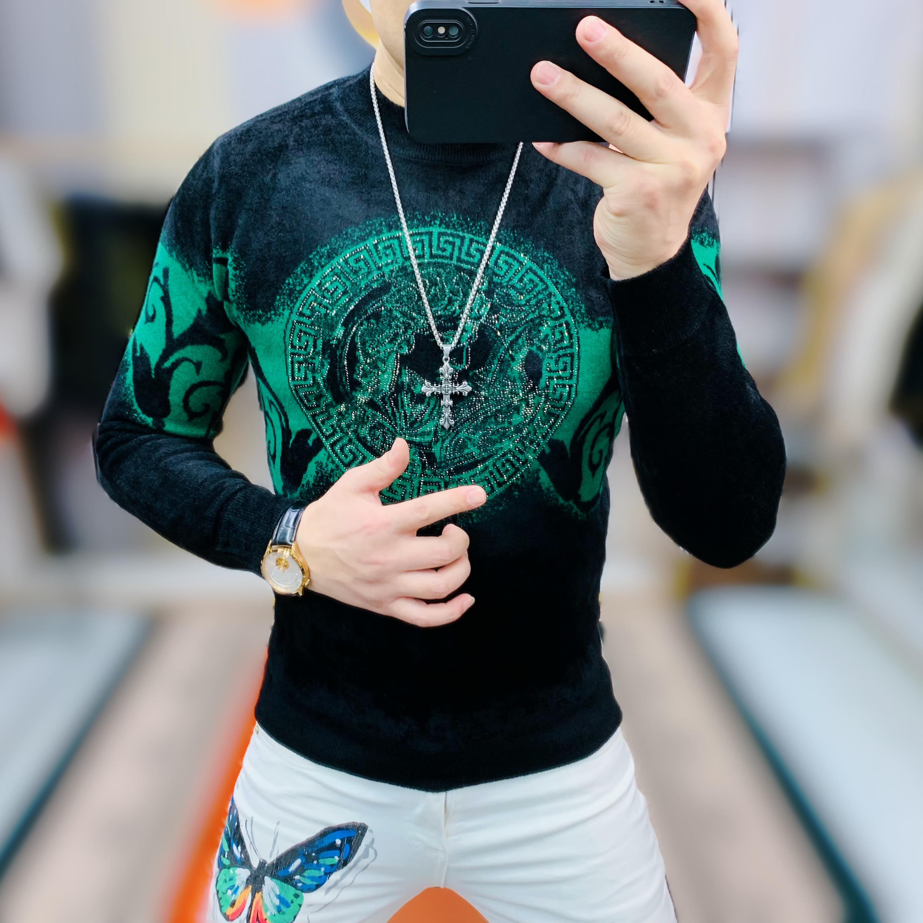 阿凯严选高品质2025冬季新款男士潮流时尚帅气修身圆领针织打底衫