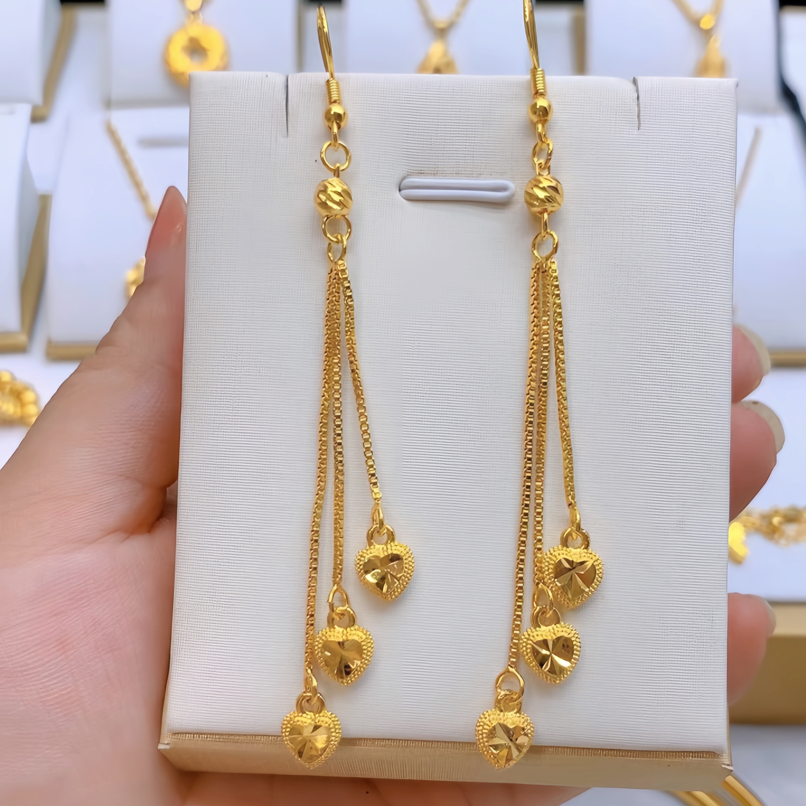 铜合金耳饰 三桃心流苏耳坠气质精美女款长款耳吊