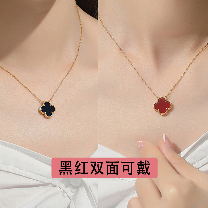 钛钢项链 黑红双面花草2025新款轻奢气质ins小众日韩设计感叶子