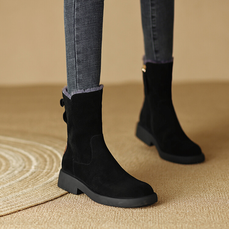 跟高4cm 通勤休闲舒适百搭软底雪地靴冬季英伦复古时尚圆头雪地靴