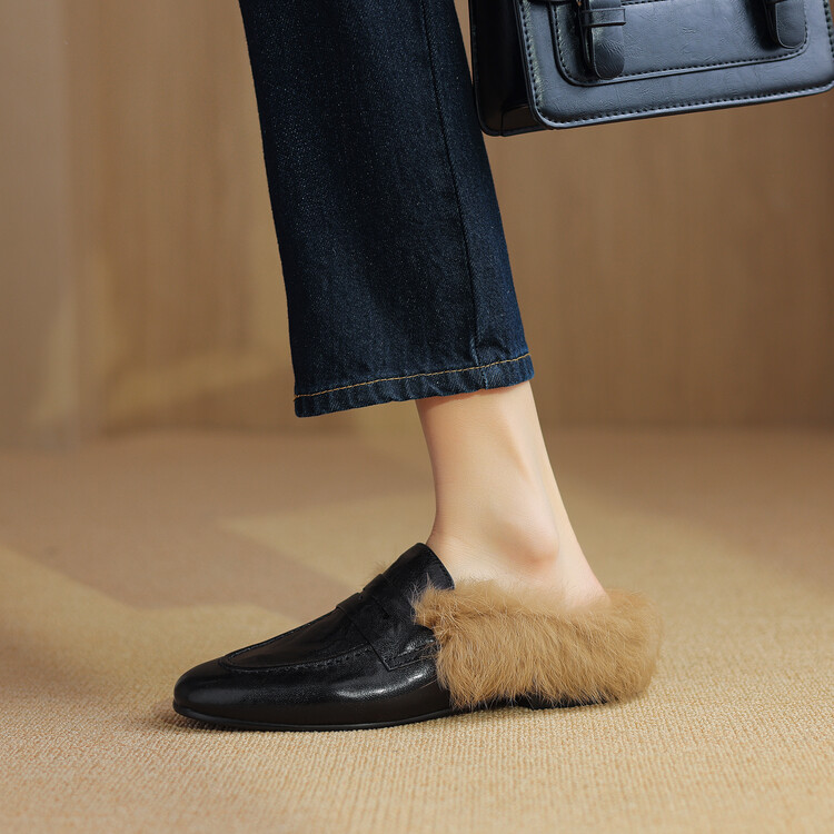 2cm羊皮高级感毛毛拖鞋外穿半拖穆勒鞋秋冬保暖复古百搭平底拖鞋